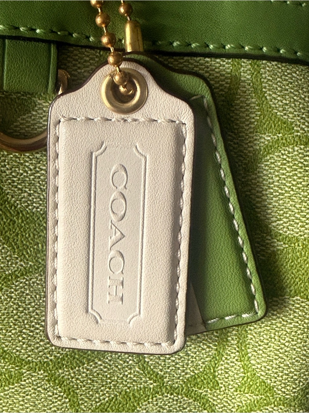 Coach Lime Green Signature Stripe Satchel with White Accents - Picture 6 of 12